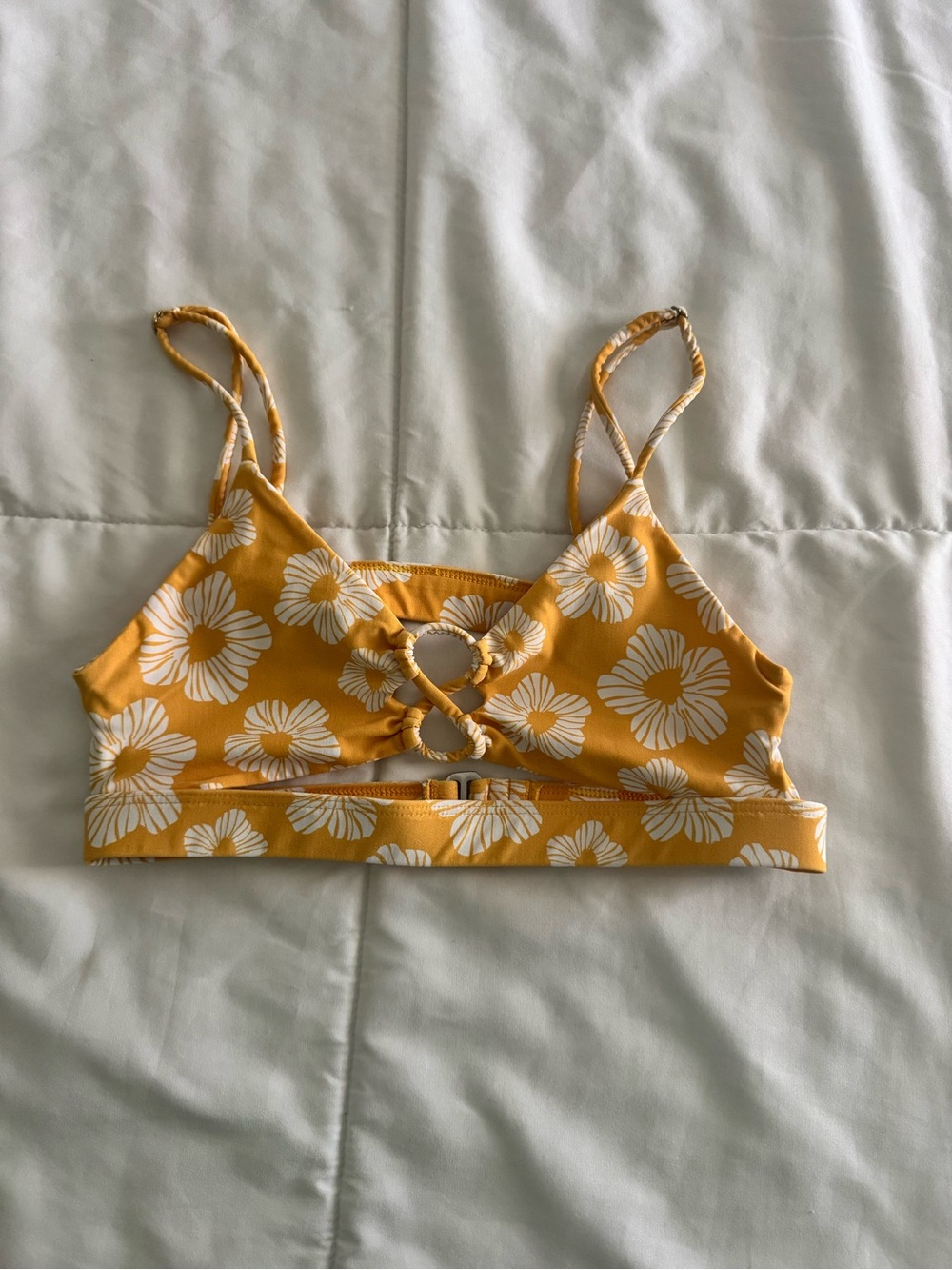Yellow Floral Cutout Bikini Top
